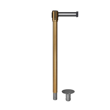 MONTOUR LINE Retractable Belt Removable Stanchion, 2ft Sat.Brass Post  9ft. Bk/W H MX530R-SB-BWH-90